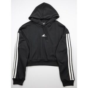 Adidas Women's Essentials 3 Stripe French Terry Crop Pullover Hoodie Black‎ XL